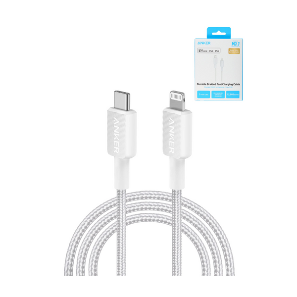 Anker 322 USB C-Lightning MFI Braided Charging Cable (WHITE) (3ft)