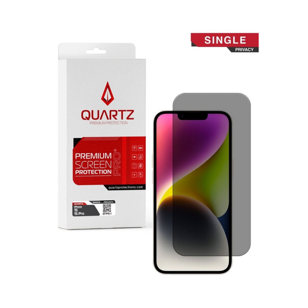 Cristal templado de privacidad QUARTZ para iPhone 15/15 Pro (paquete individual)