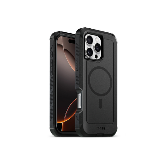 xBase by PowerPeak - Boulder MagSafe Heavy-Duty Co-Molded Rugged Protective Case withBelt Clip - BLACK for iPhone 16 Pro Max