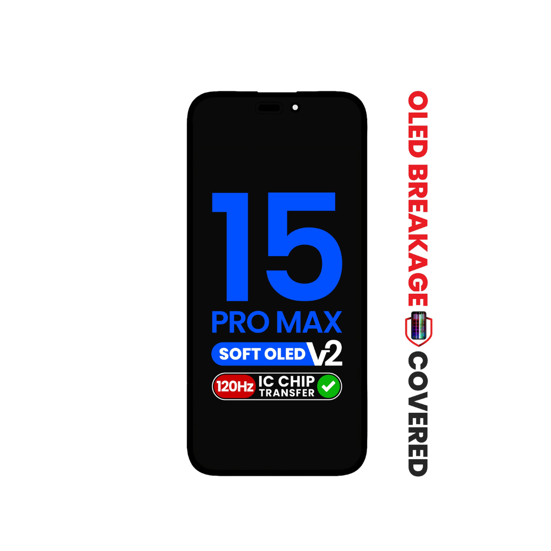 Ensamblaje OLED para iPhone 15 Pro Max (QV8 de repuesto/Soft/120 Hz) (Apto para transferencia IC) (Garantía exclusiva contra rotura de OLED)