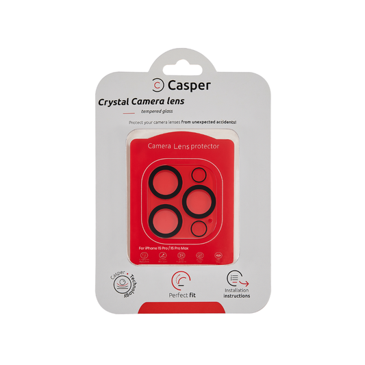Protector de lente de cámara Casper para iPhone 15 Pro/15 Pro Max (cubierta completa de cristal)