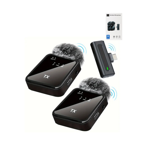 Micrófono de solapa con receptor de batería integrado para vlogs (USB-C)