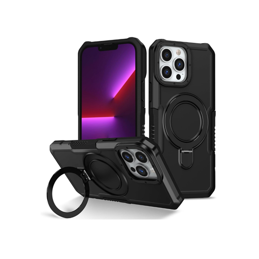 Hard PC Shockproof Case w /Ring Holder - BLACK for iPhone 12 Pro Max