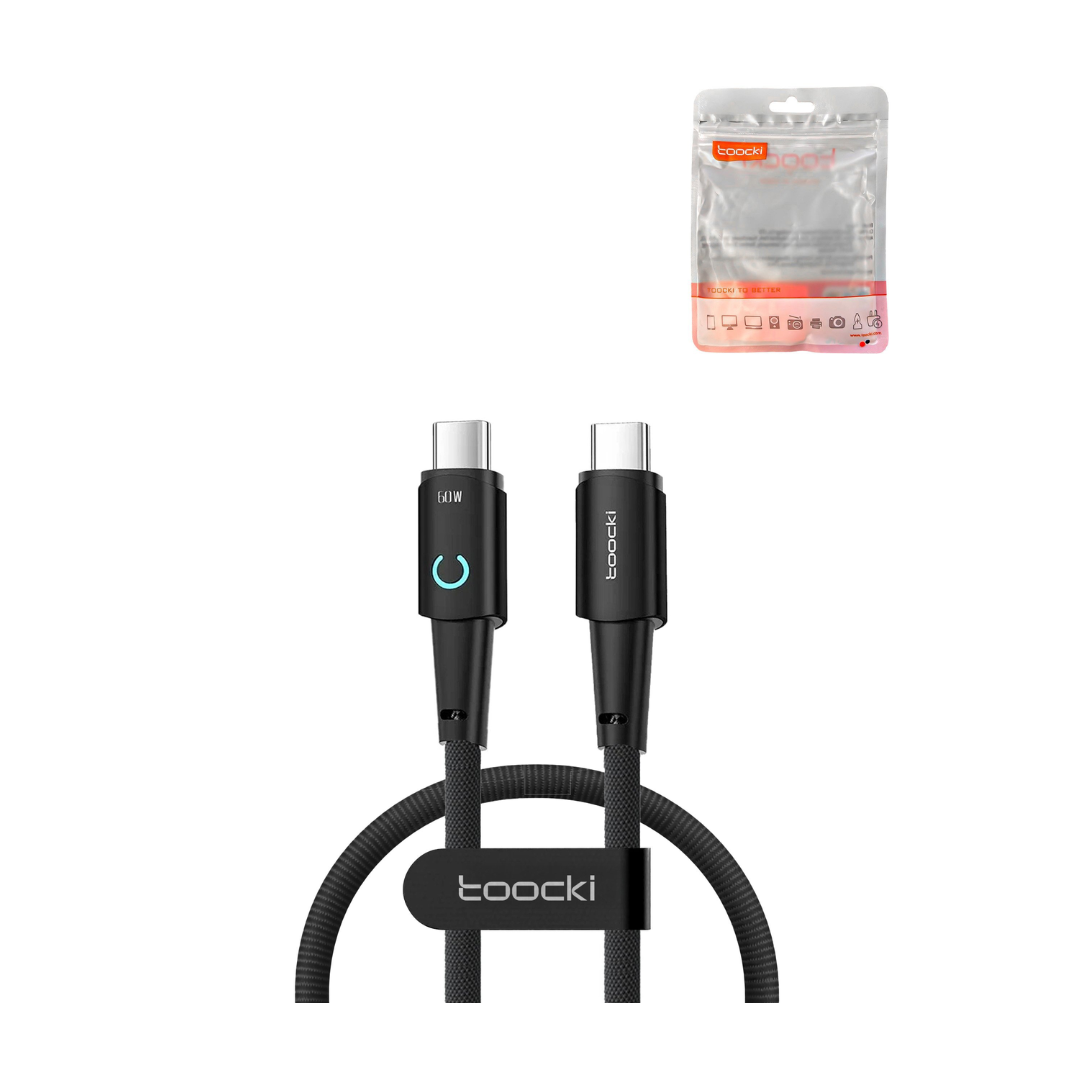 Toocki C-C Data Transfer Cable with LED Light (60W) (BLACK) (1ft)