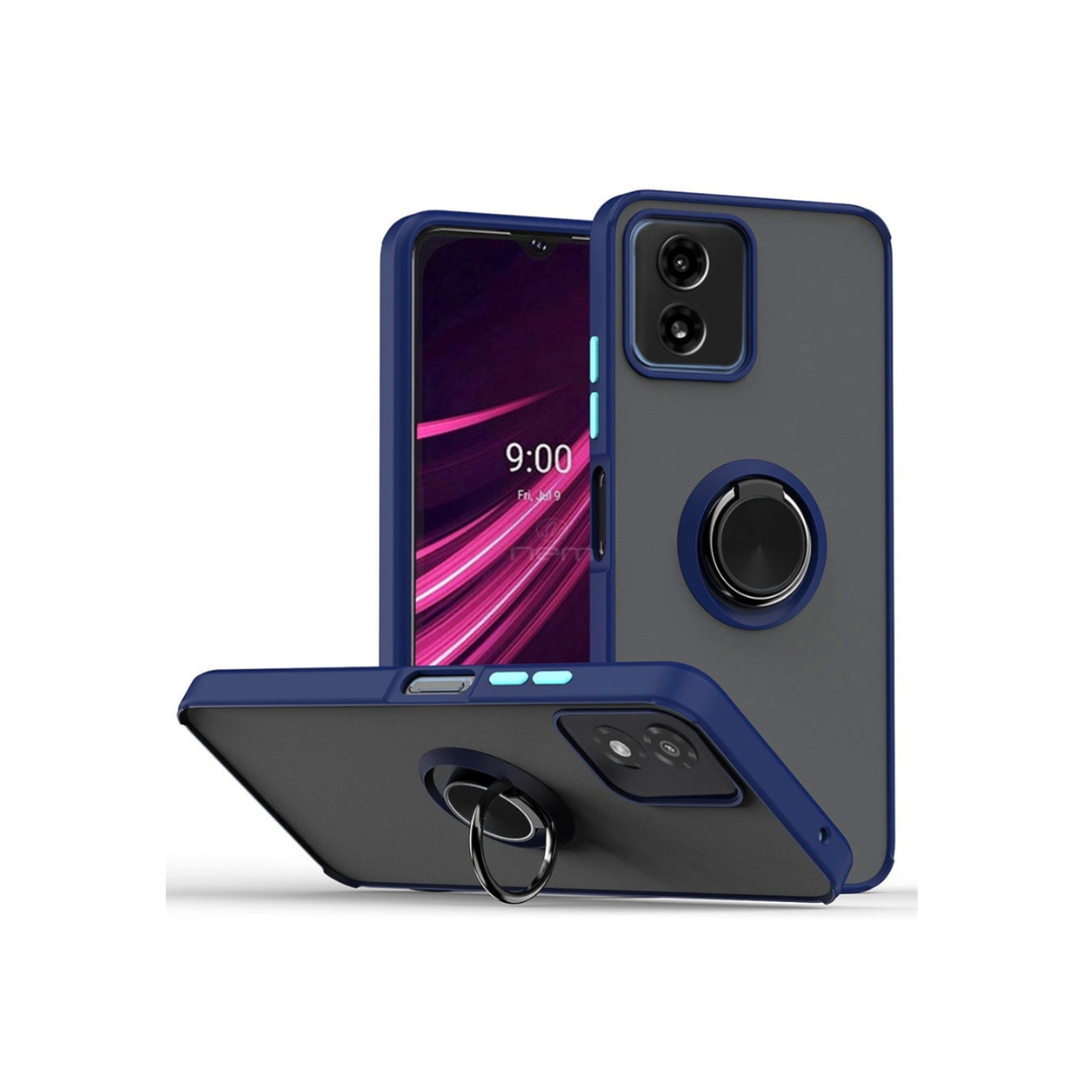 Moto G Play 4G (2024) Hard PC Rear / Soft TPU Colorful Border Case with I - ring Holder - NAVY BLUE