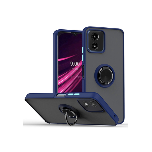 Moto G Play 4G (2024) Hard PC Rear / Soft TPU Colorful Border Case with I - ring Holder - NAVY BLUE