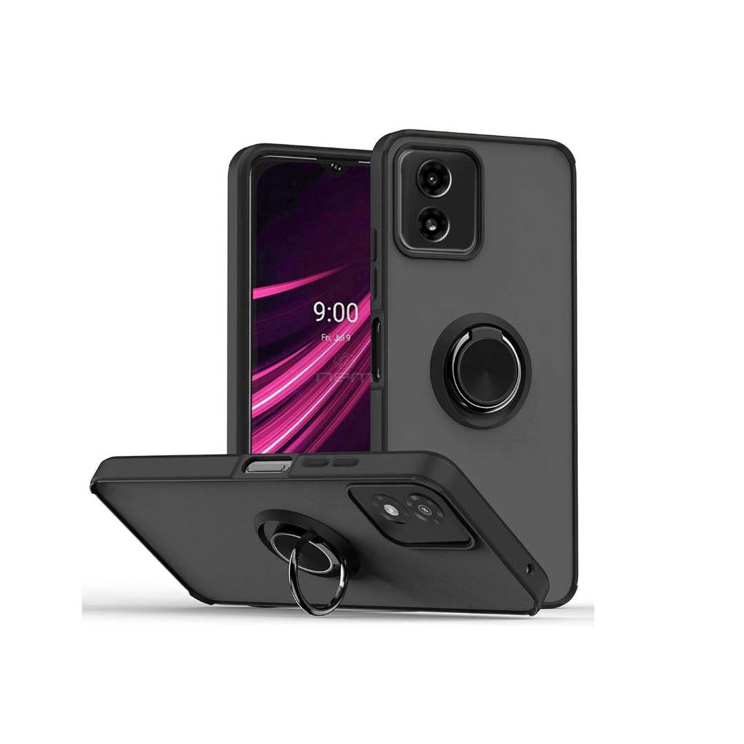 Moto G Play 4G (2024) Hard PC Rear / Soft TPU Colorful Border Case with I - ring Holder - BLACK