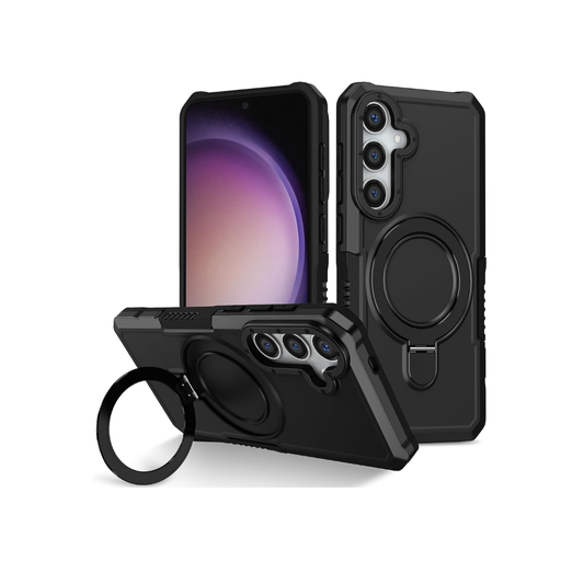 Hard PC Shockproof Case w /Ring Holder - BLACK for Galaxy S24FE