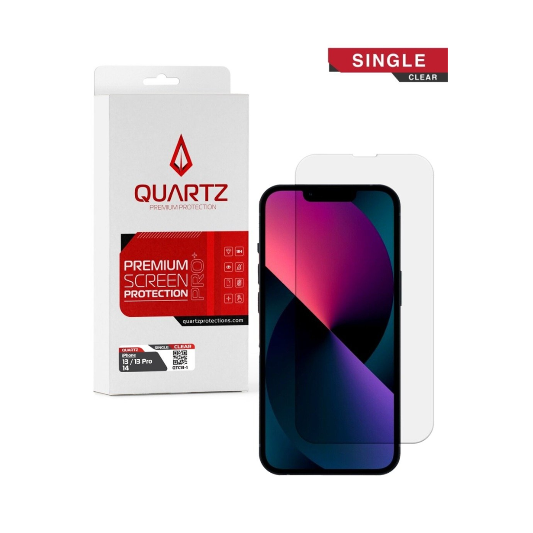 QUARTZ Clear Tempered Glass for iPhone 13 / 13 Pro / 14 / 16e (Single Pack)