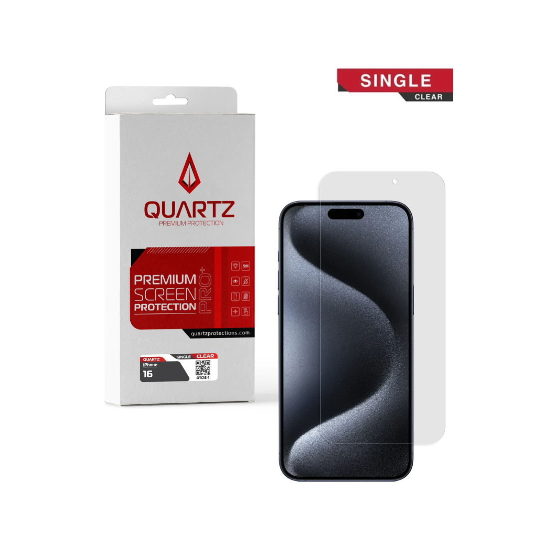 Cristal templado transparente de cuarzo para iPhone 16 (paquete individual)