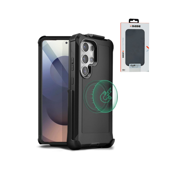 xBase by PowerPeak - Magsafe Heavy Duty Case with Clips - BLACK for Galaxy S25 Ultra