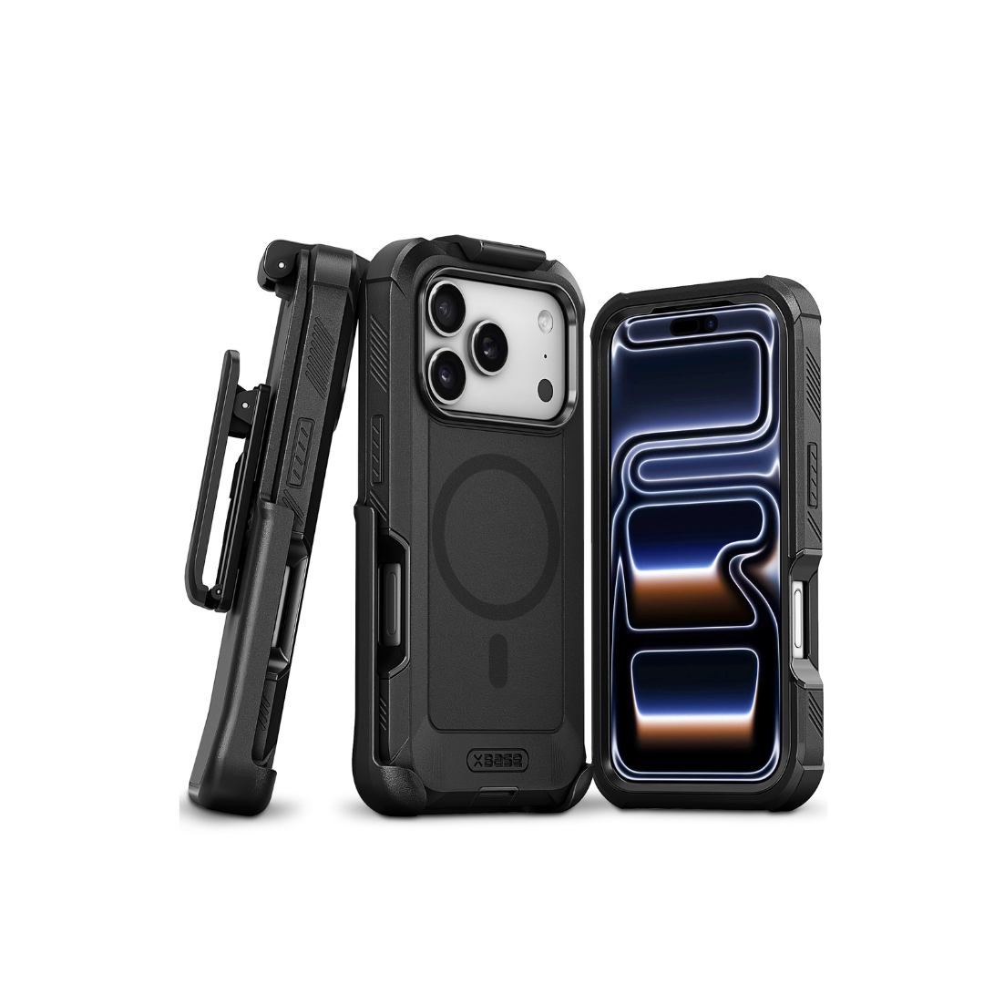 xBase Boulder MagSafe Heavy-Duty Case with Belt Clip - BLACK for iPhone 17 Pro