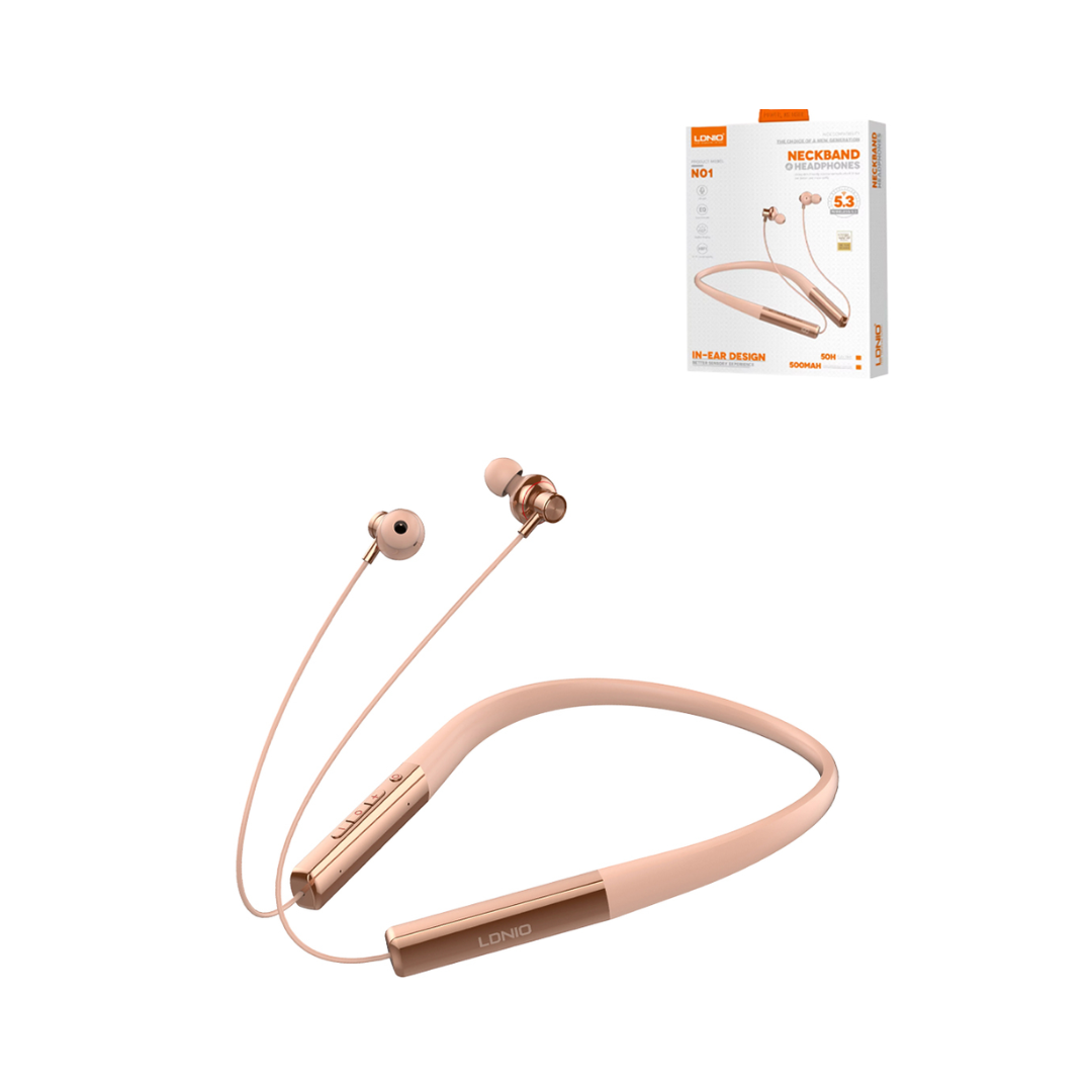 Auriculares de cuello inalámbricos LDNIO N01 de alta calidad 5.3 (500 mAh) (ROSA / DORADO)