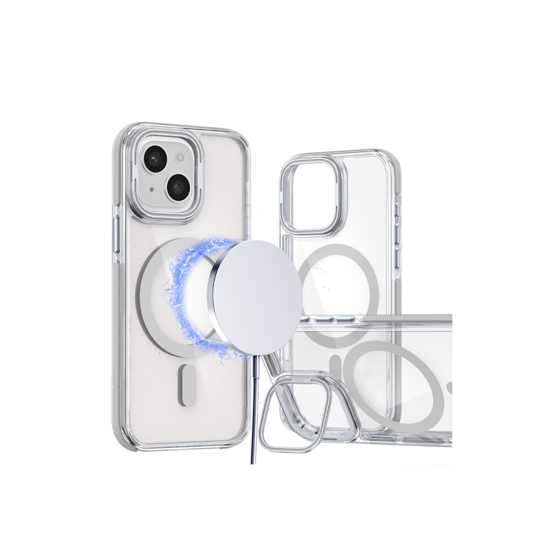 Thin Magnetic Clear Case with Camera Stand Kickstand - CLEAR for iPhone 14 Plus / 15 Plus