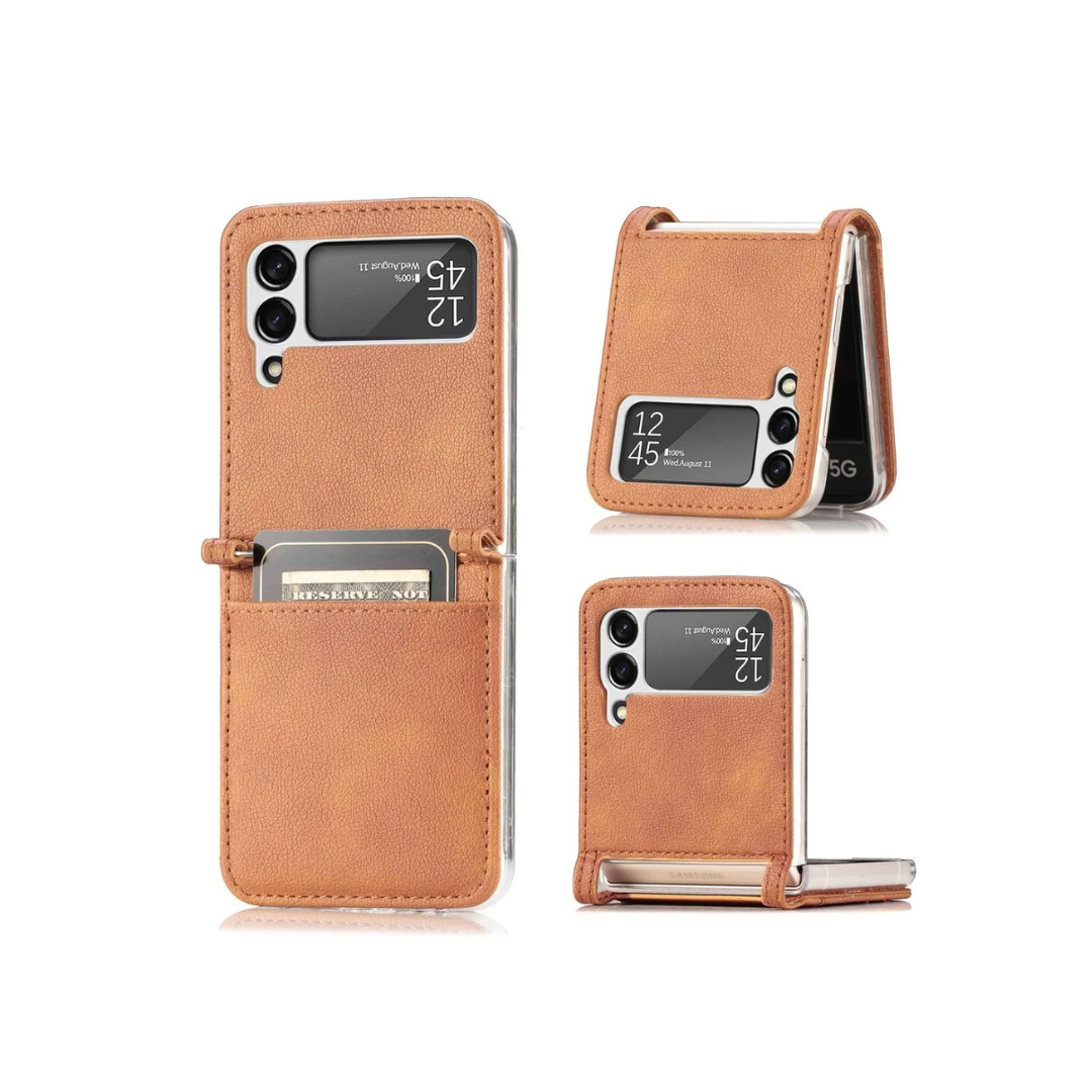 Funda de piel auténtica Galaxy Z Flip 4 - MARRÓN