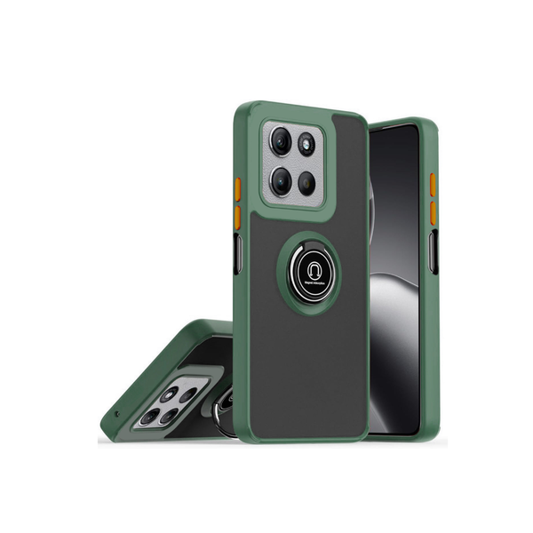 Funda Rígida de PC Trasera / Borde Colorful de TPU Suave con Soporte de Anillo I-ring - VERDE OSCURO para Moto G 5G (2025)