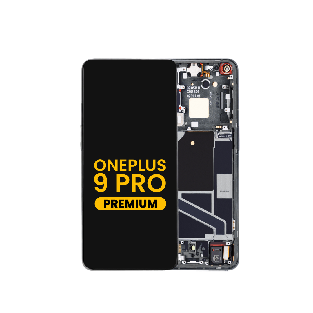 Conjunto de pantalla OLED con marco para OnePlus 9 Pro (NEGRO) (no compatible con el modelo Verizon 5G UW) (Premium/reacondicionado)