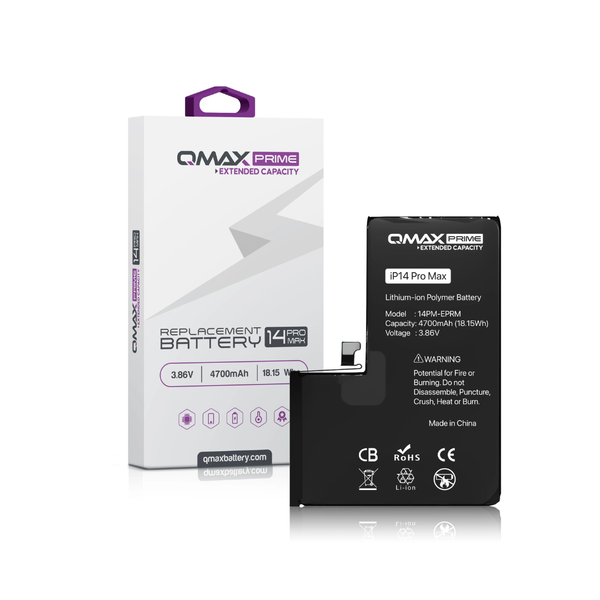 QMAX Prime Extended Capacity Replacement Battery for iPhone 14 Pro Max (Spot Weld NOT Required) (4700 mAh)