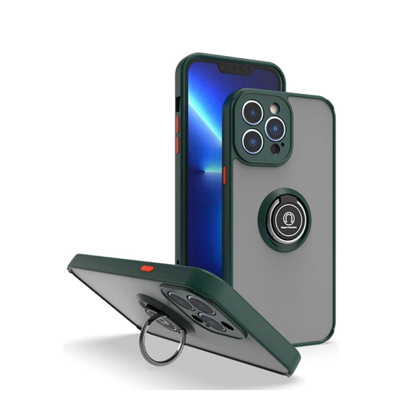 Hard PC Rear / Soft TPU Colorful Border Case with I-ring Holder - DARK GREEN for iPhone 14 Pro Max