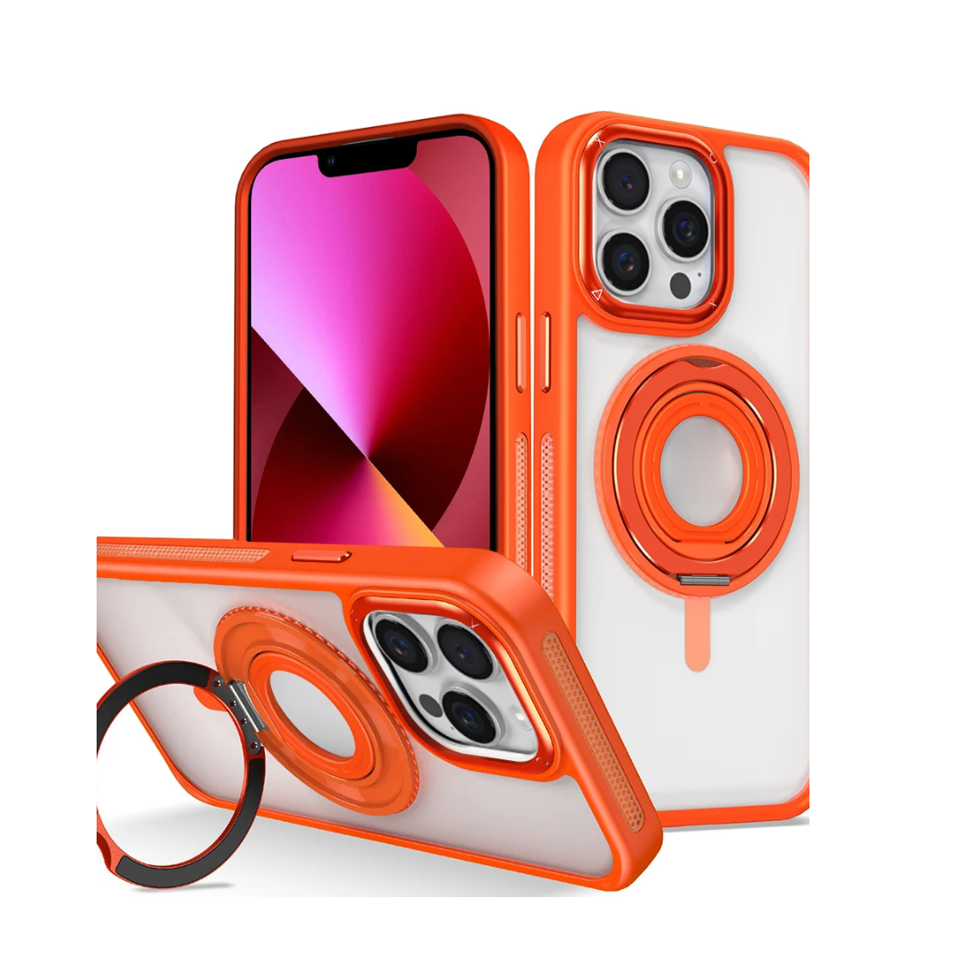 Skin Feel Transparent Case with Silicone Ring Holder - ORANGE for iPhone 14 Pro Max
