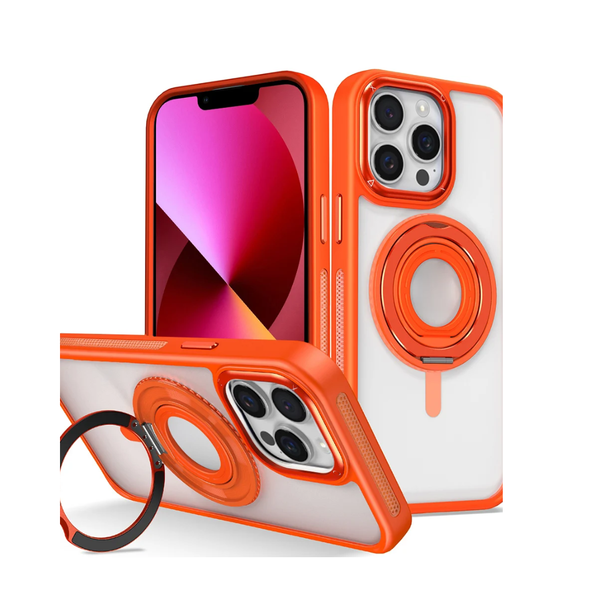 Skin Feel Transparent Case with Silicone Ring Holder - ORANGE for iPhone 14 Pro Max