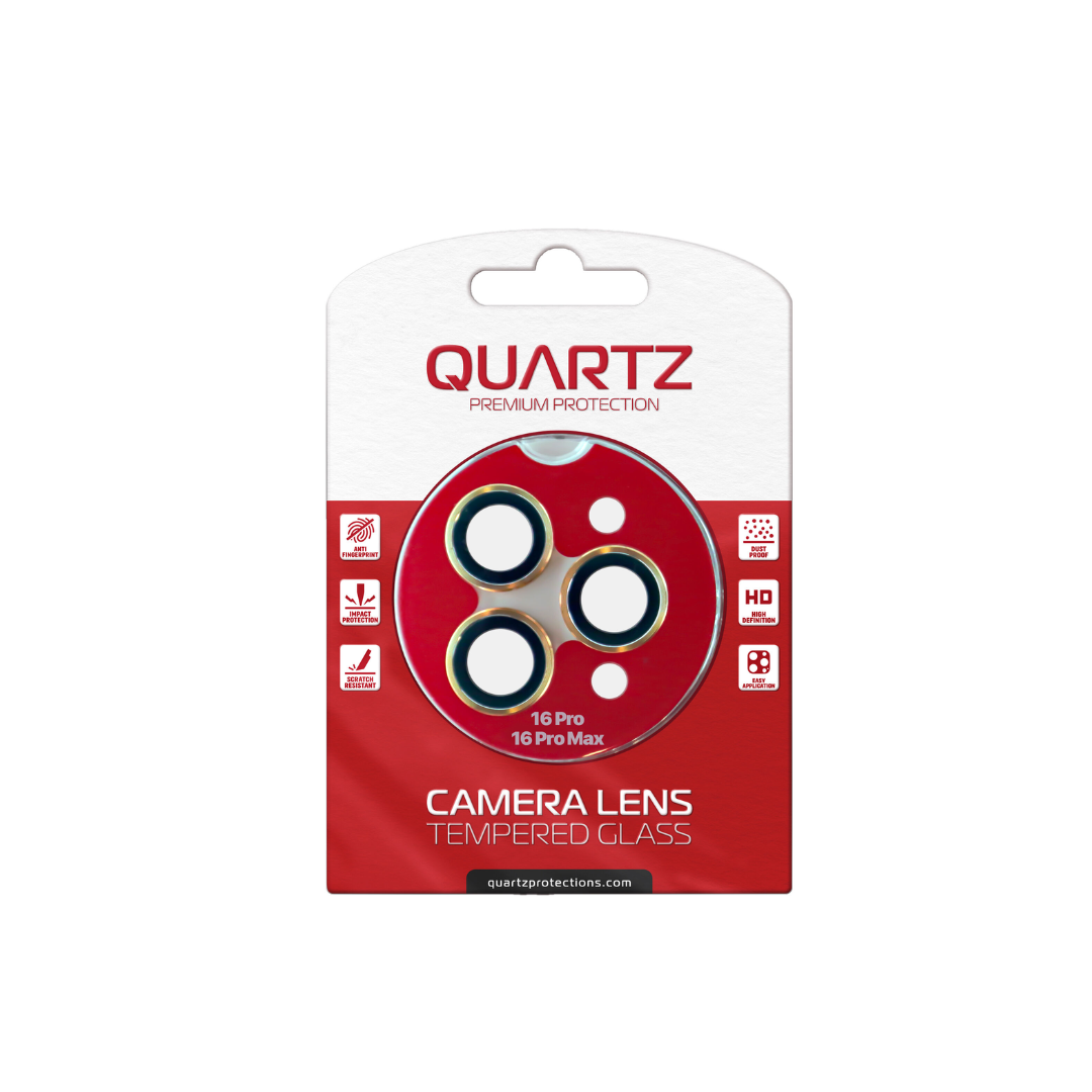 QUARTZ HD Tempered Glass with Metal Ring for iPhone 16 Pro / 16 Pro Max Back Camera (GOLD)