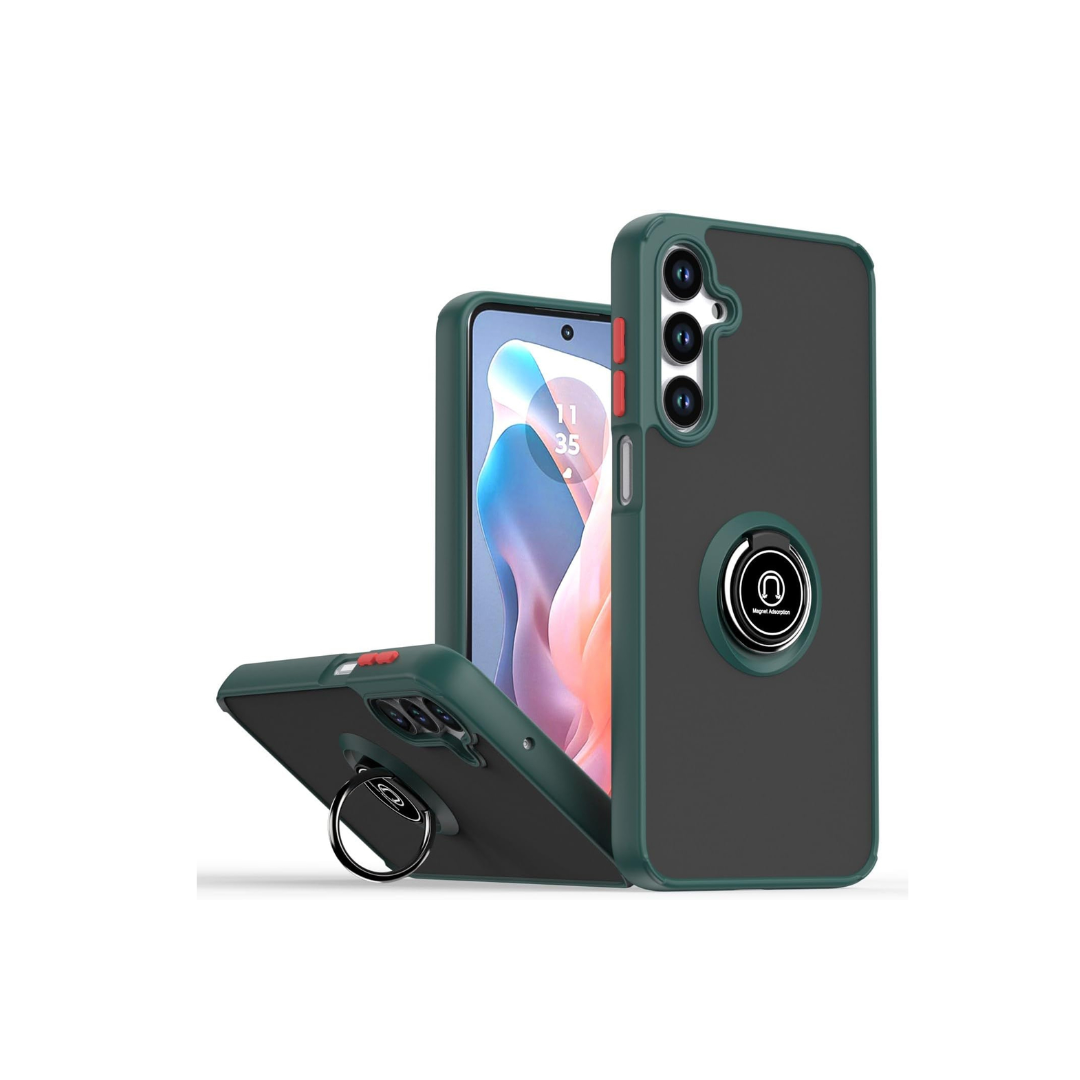 Hard PC Rear / Soft TPU Colorful Border Case with I-ring Holder - DARK GREEN for Galaxy A16
