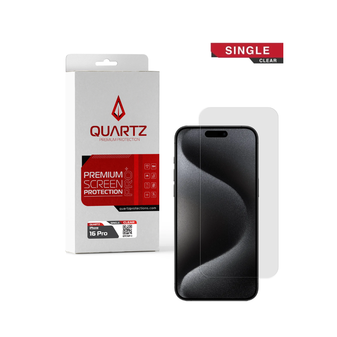 QUARTZ Vidrio Templado Transparente para iPhone 16 Pro / 17 / 17 Pro (Paquete individual)