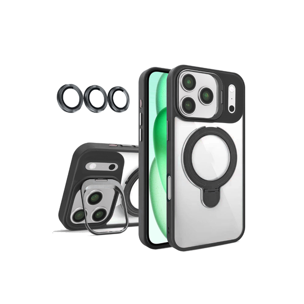Magnetic Clear Case with 2 Kickstand & Camera Lens - BLACK for iPhone 17 Pro Max
