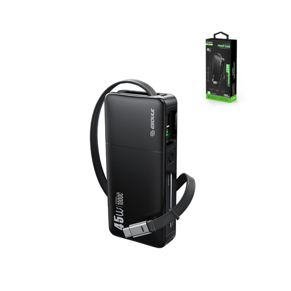 Esoulk Built-in Retractable Cable Power Bank (BLACK) (10000 mAh / 45W)