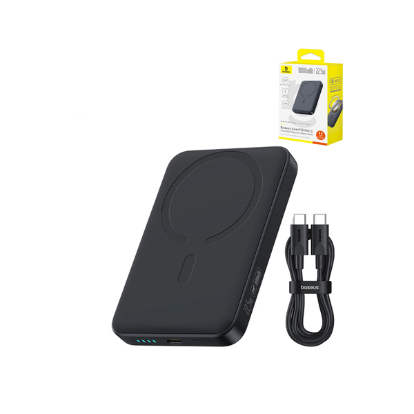 BASEUS EnerFill FM11 Ultra-Mini Magnetic Power Bank with USB C-C Fast Charging Cable (22.5W) (10000mAh) (COSMIC BLACK)