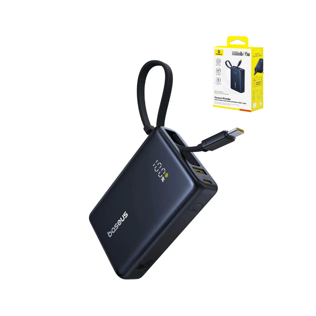 BASEUS PicoGo Digital Display Power Bank (45W) (10000mAh) (COSMIC BLACK)