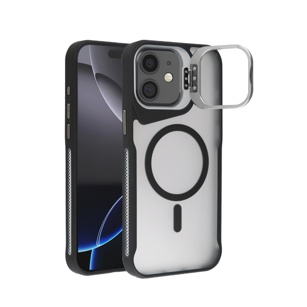 Matte Transparent Camera Stand Case with Wireless Charging - BLACK for iPhone 11