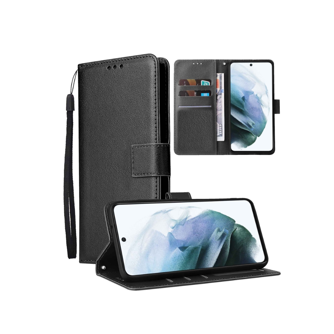 Samsung Galaxy S21 FE Leather Wallet Case with Card Slot - BLACK