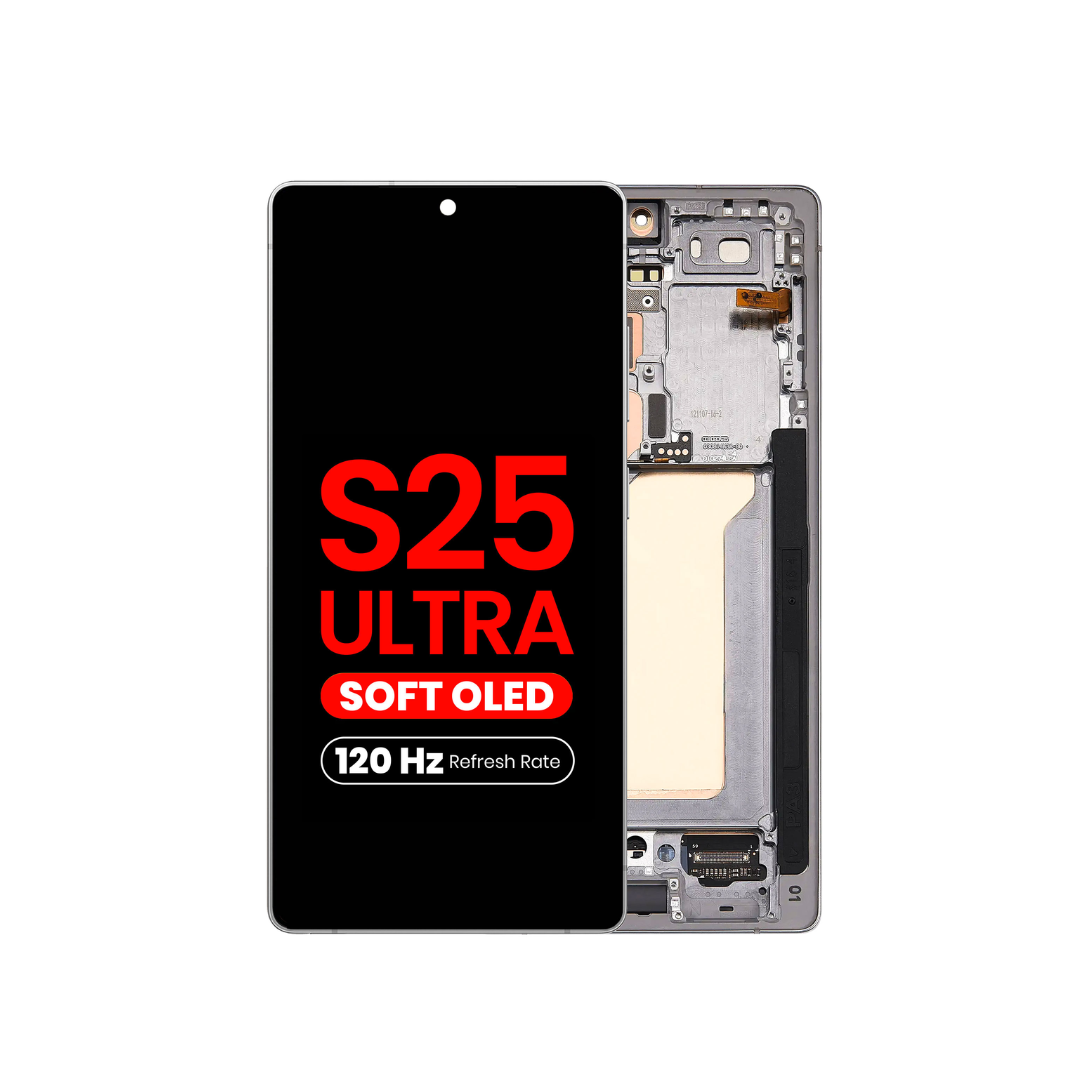 OLED Assembly with Frame for Galaxy S25 Ultra (S938) (TITANIUM WHITESILVER) (Aftermarket Plus Soft Oled / 120Hz)