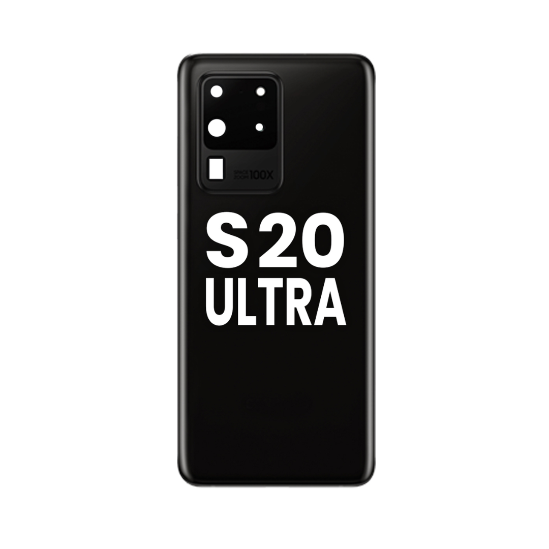 Cristal trasero con lente de cámara y adhesivo para Galaxy S20 Ultra (Negro cósmico)
