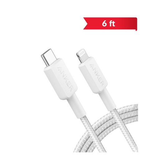 Cable de carga trenzado USB C-Lightning MFI Anker 322 (BLANCO) (6 pies)