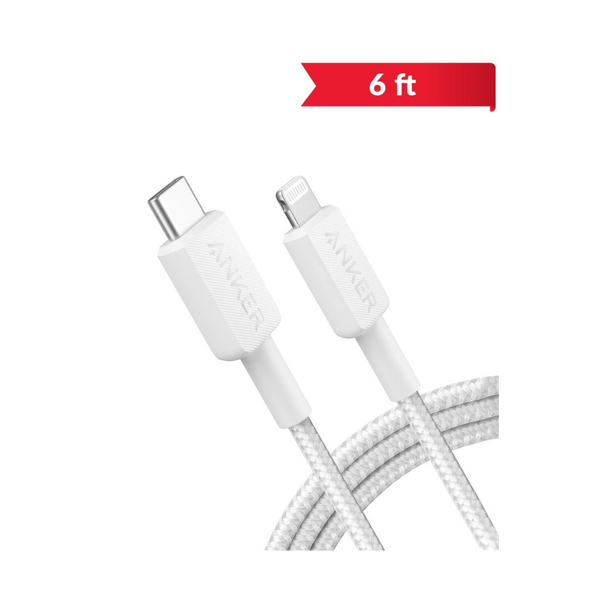 Anker 322 USB C-Lightning MFI Braided Charging Cable (WHITE) (6ft)