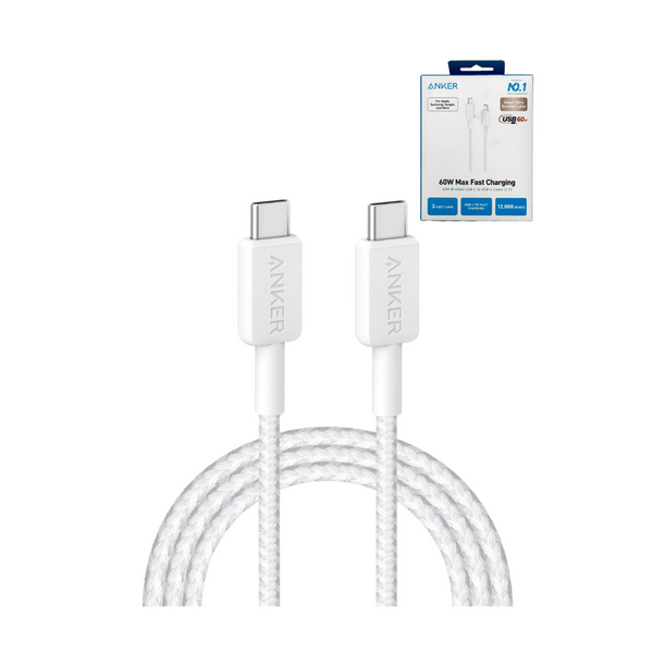 Anker 322 USB C-C Braided Charging Cable (WHITE) (3ft) (60W)