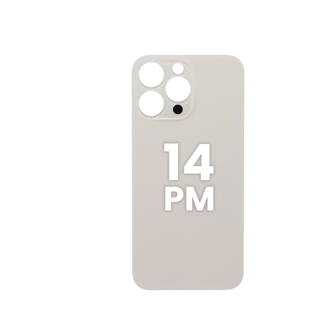 Cristal trasero con orificio para cámara más grande para iPhone 14 Pro Max (SIN LOGO) (ORO)