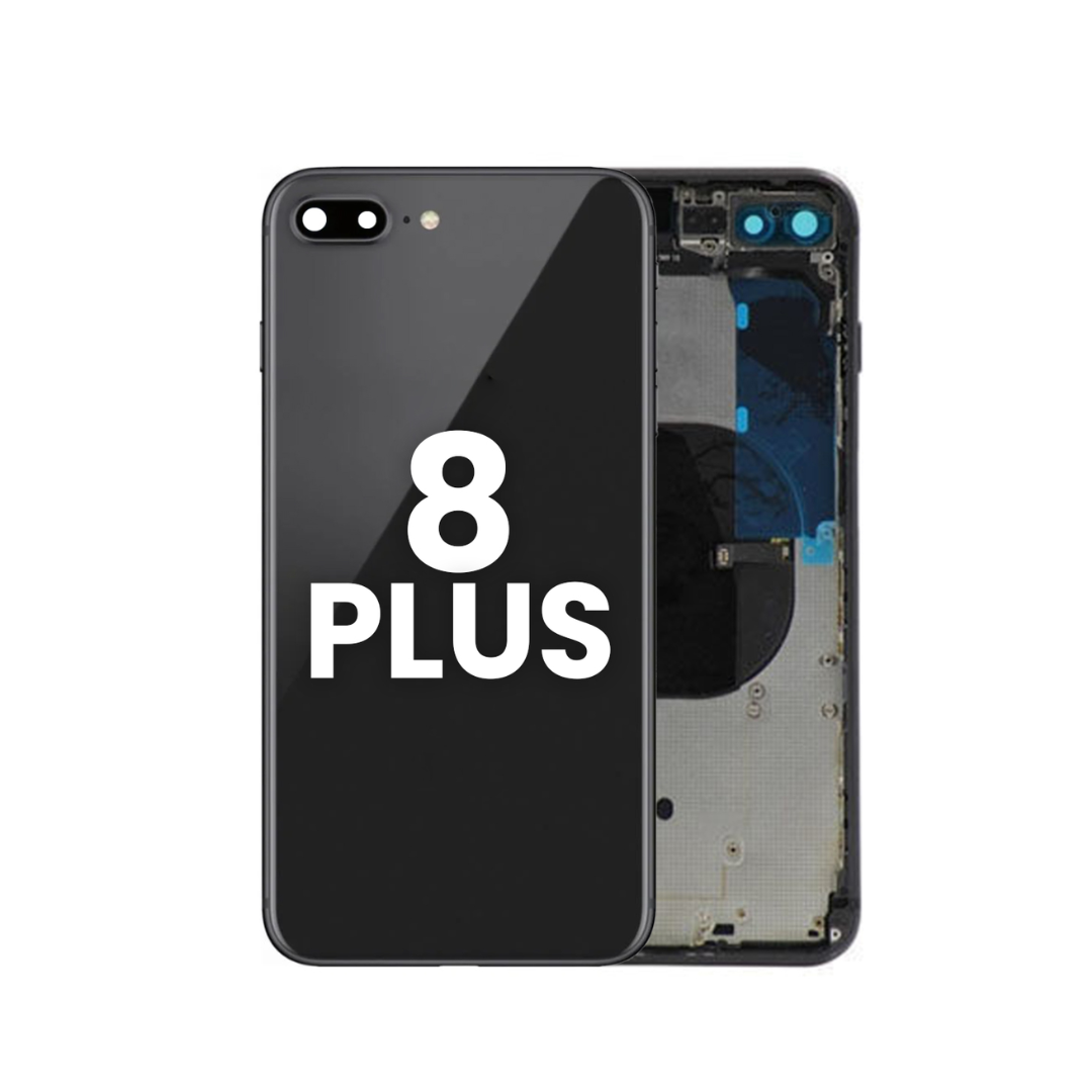 Marco de carcasa trasera con pequeños componentes preinstalados para iPhone 8 Plus (SIN LOGO) (NEGRO)