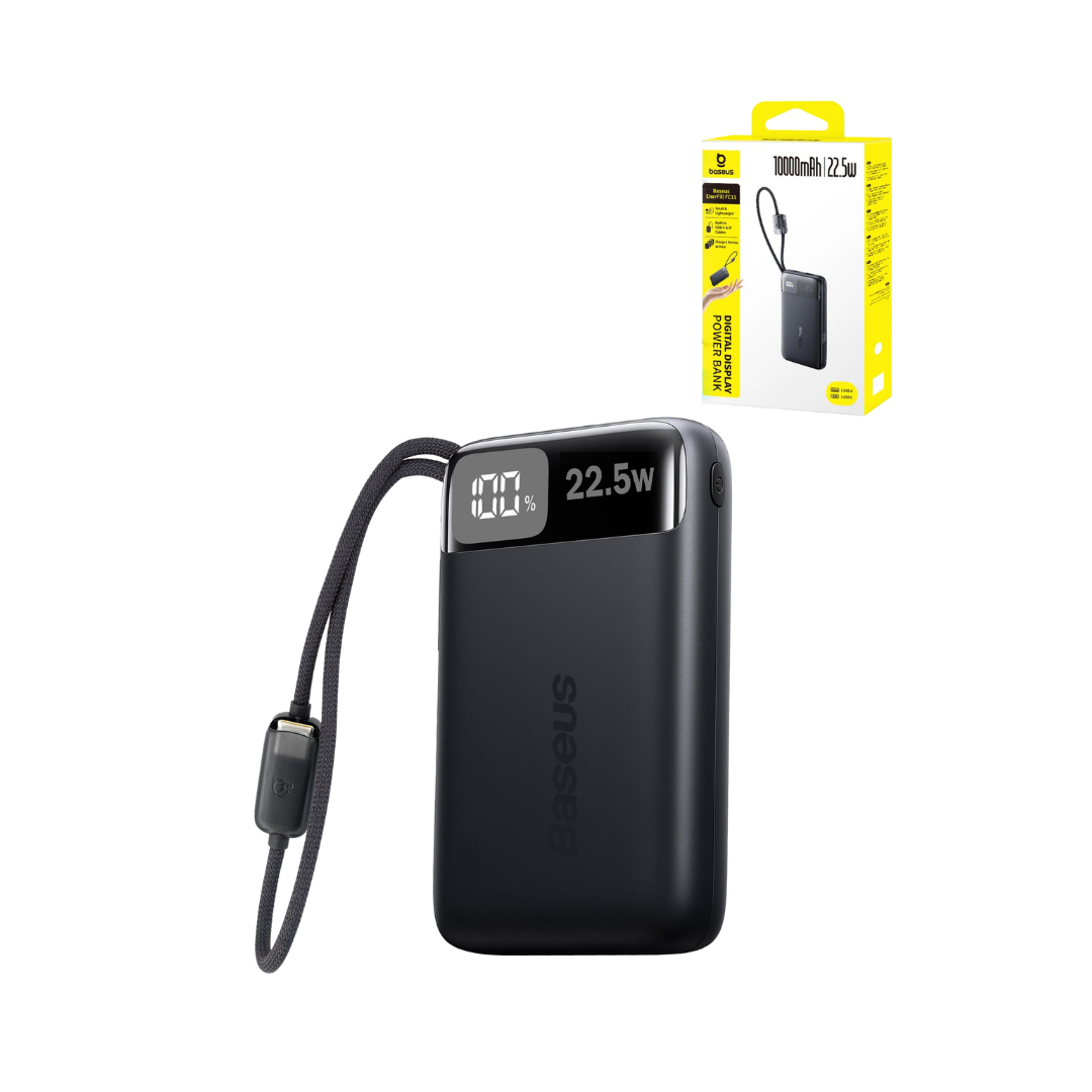 BASEUS EnerFill FC11 Digital Display Power Bank with Dual Built-in Cables (22.5W) (10000 mAh) (CLUSTER BLACK)