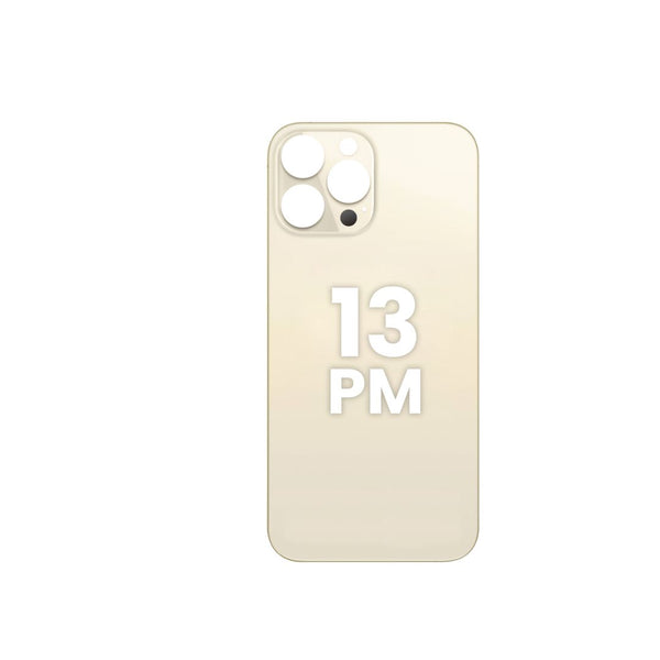 Cristal trasero del iPhone 13 Pro Max (orificio de cámara más grande) (ORO) (SIN LOGOTIPO)