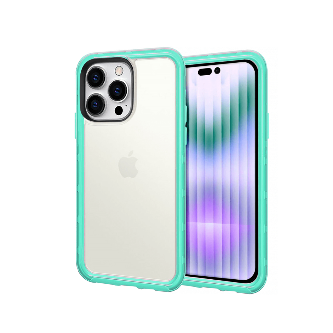 Funda acrílica transparente de doble capa - VERDE AZUL para iPhone 14 Pro Max