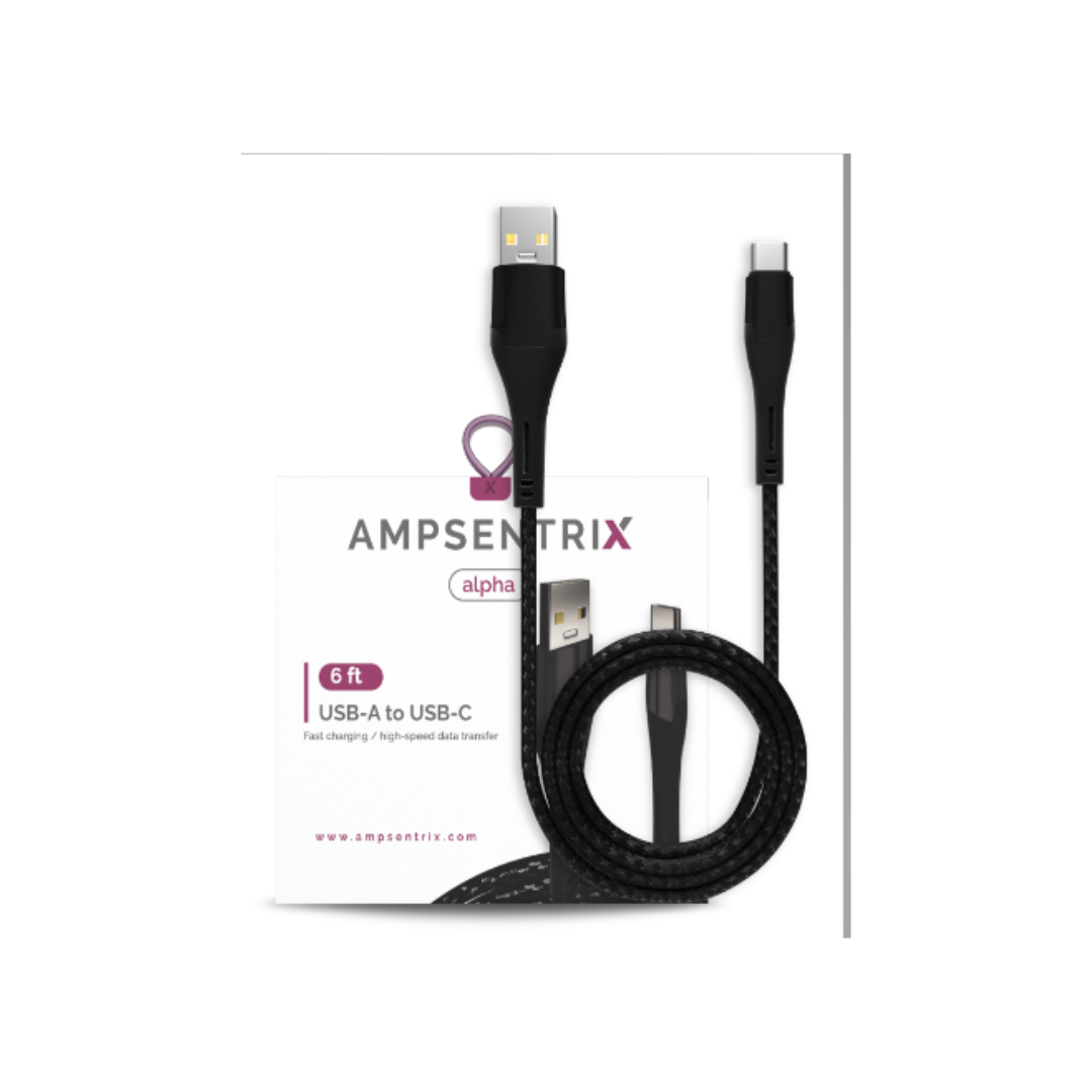 USB Type C To USB Type A Cable (1.8 m / 6 ft) (AmpSentrix Alpha) (Black)