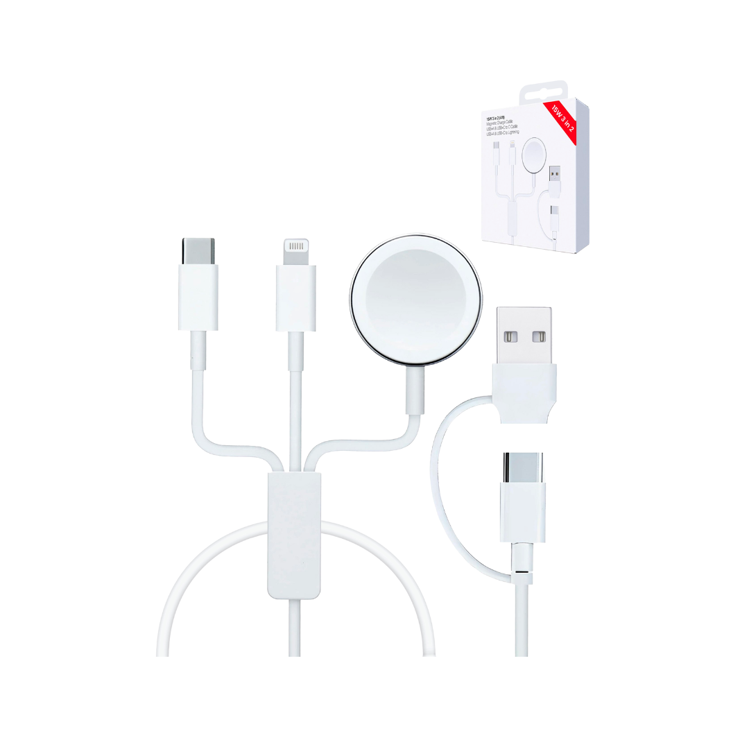 USB-C and USB-A 3in1 Magnetic Watch Charging Cable with USB-C and Lightning Charger