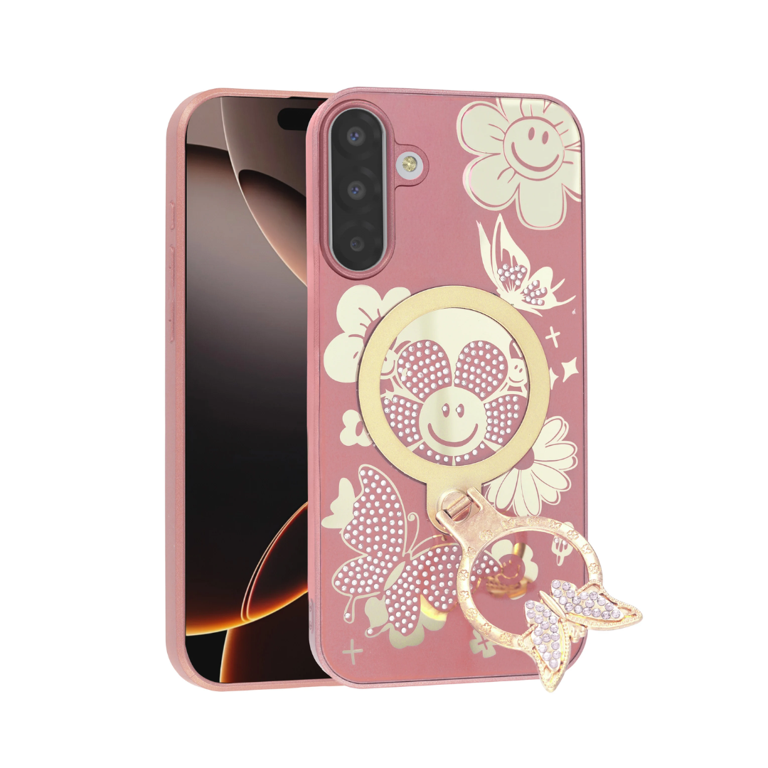Luxury Diamond Shiny Cases with Butterfly Ring Design - ROSE GOLD for Galaxy A17