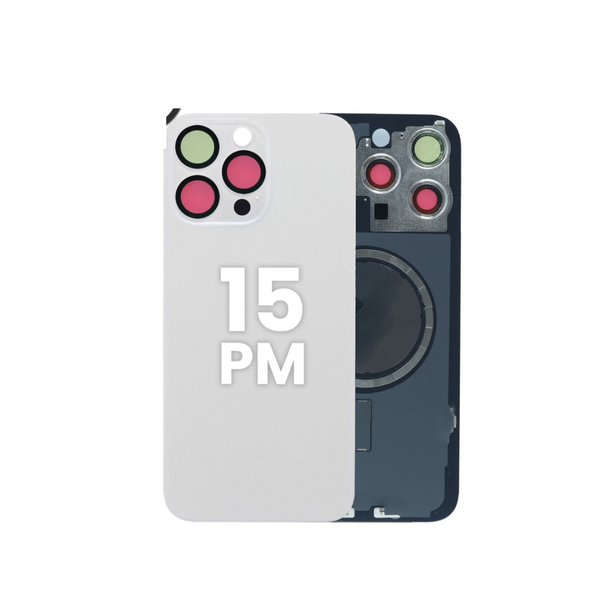 Cristal trasero con marco e imán MagSafe para iPhone 15 Pro Max (SIN LOGO) (TITANIO BLANCO)