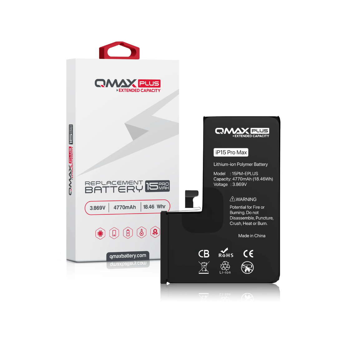 Batería de repuesto QMAX Plus de capacidad extendida para iPhone 15 Pro Max (4770 mAh)
