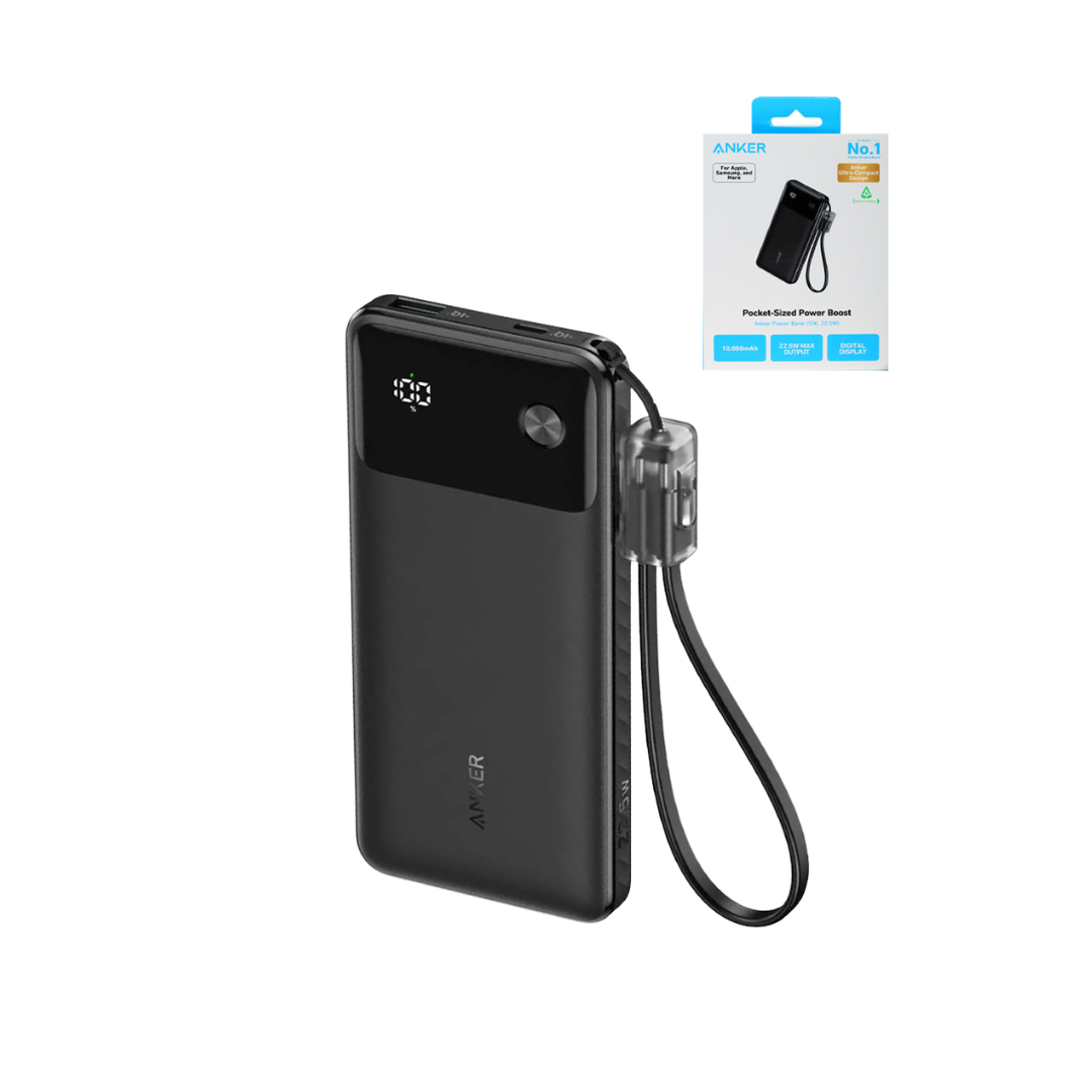 Banco de energía Anker Powercore de 22,5 W con cable USB-C (10 000 mAh) (negro)